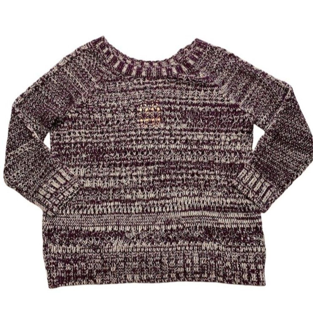 Narciso Rodriguez Design Nation Maroon Plum Crochet Raglan Sleeve Sweater XL NEW